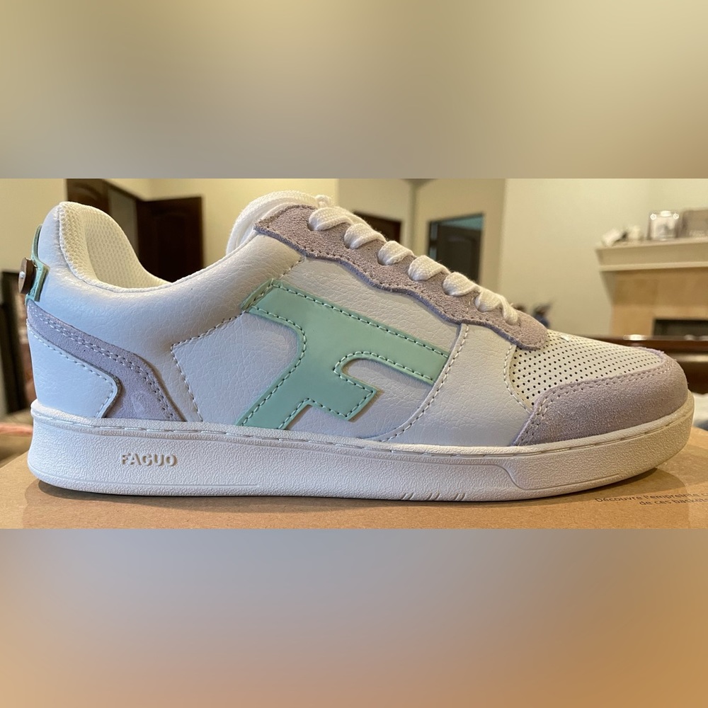 New Faguo Hazel Sneakers Women’s 7.5 39 White with Mint Green New In Box